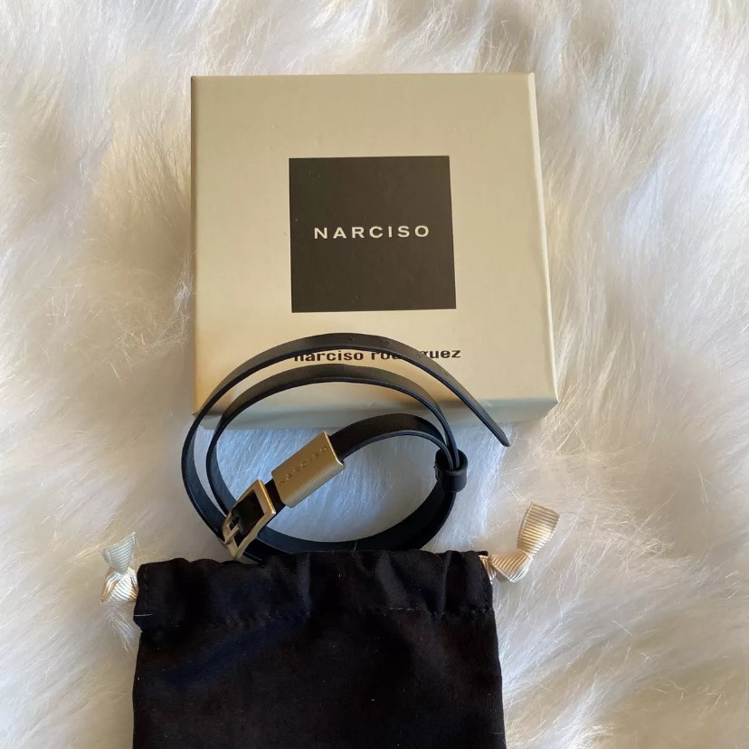 Nib Narciso Rodriguez Black Leather Bracelet - Muted Gold Tone Buckle 25$